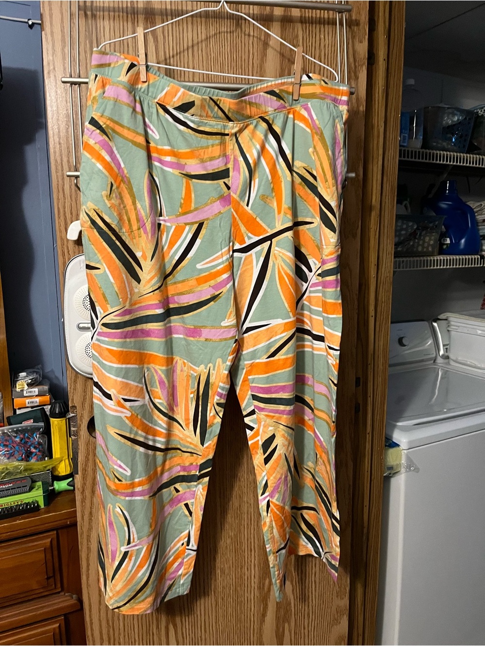 Belle by Kim Gravel Wide Leg Pants in Sage Multi-Color Abstract Print